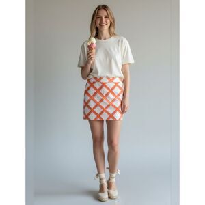 Merona Orange and White Brushstrokes Cotton Waffle Mini Skirt with Pockets